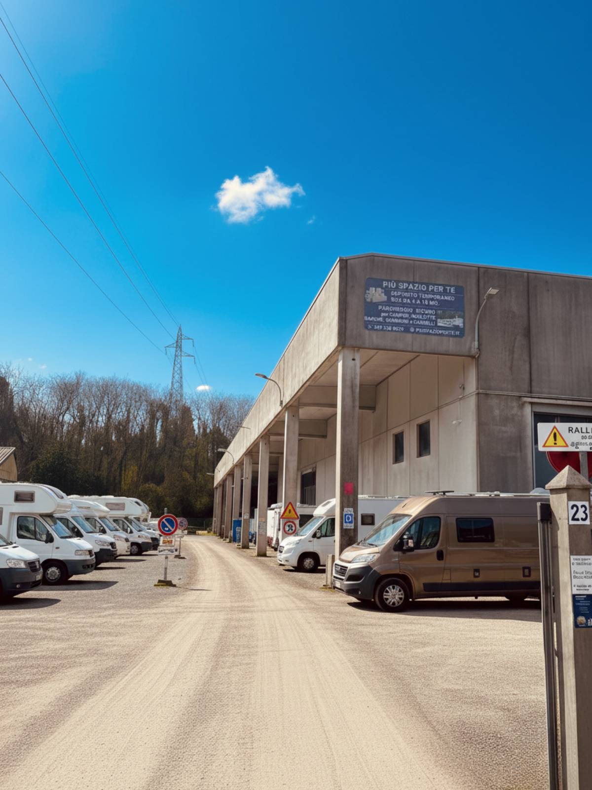 Piu spazio per te - ingresso capannone deposito e parcheggio camper e furgoni